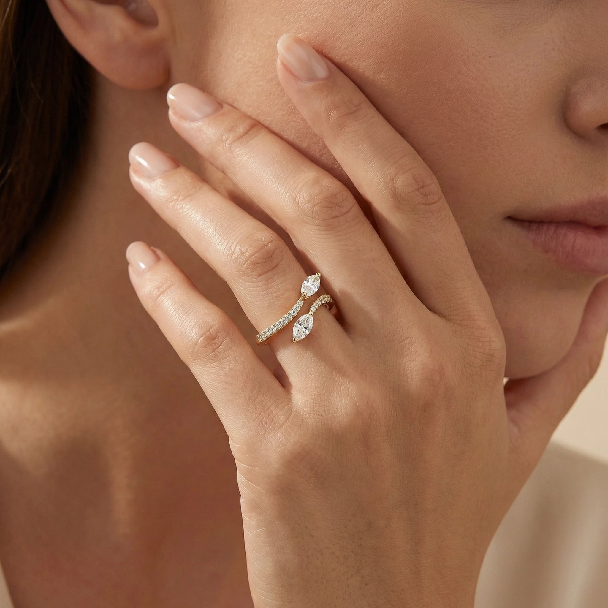 BeBling 14K Yellow Gold Marquise Bypass Ring - on hand