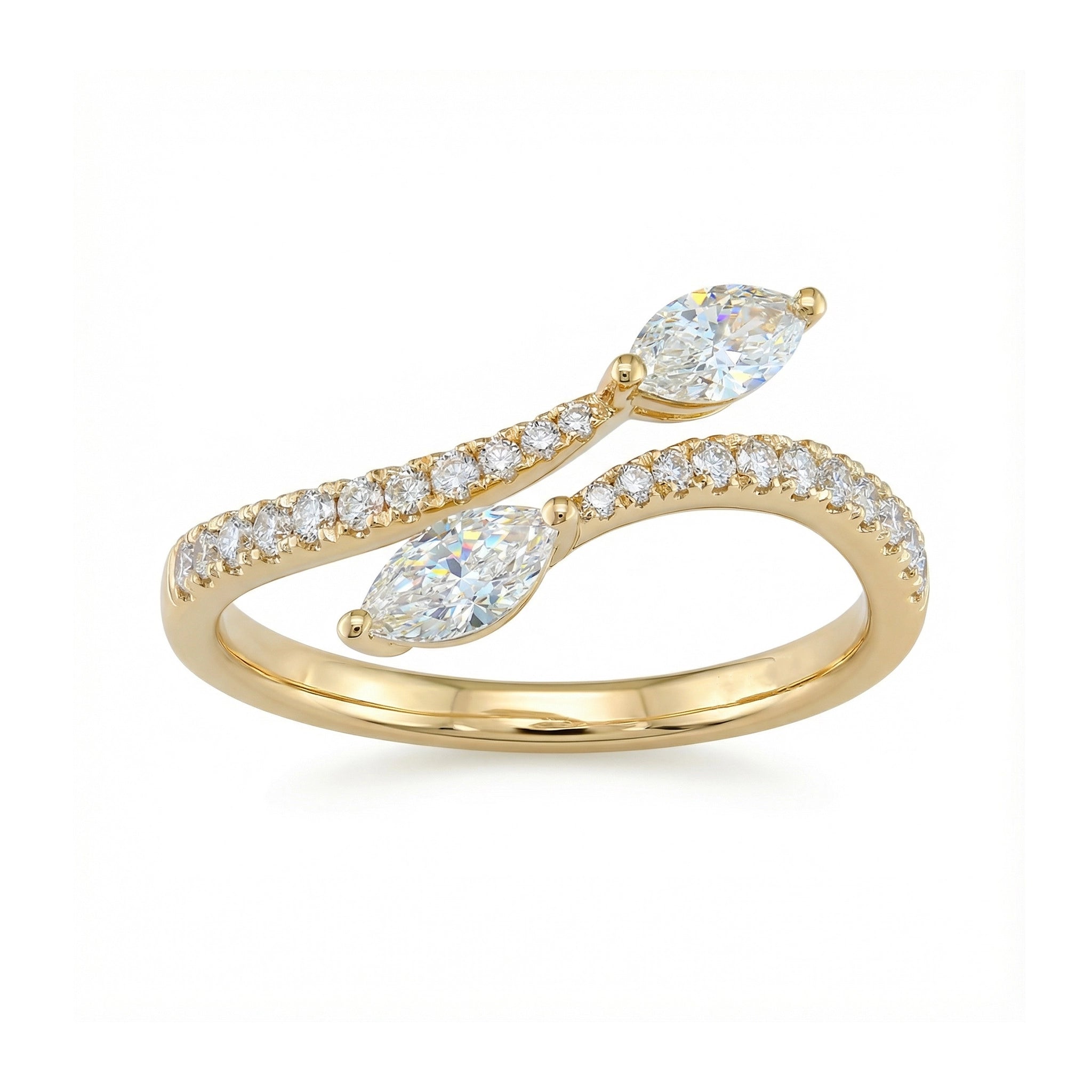 BeBling 14K Yellow Gold Marquise Bypass Ring - Front View