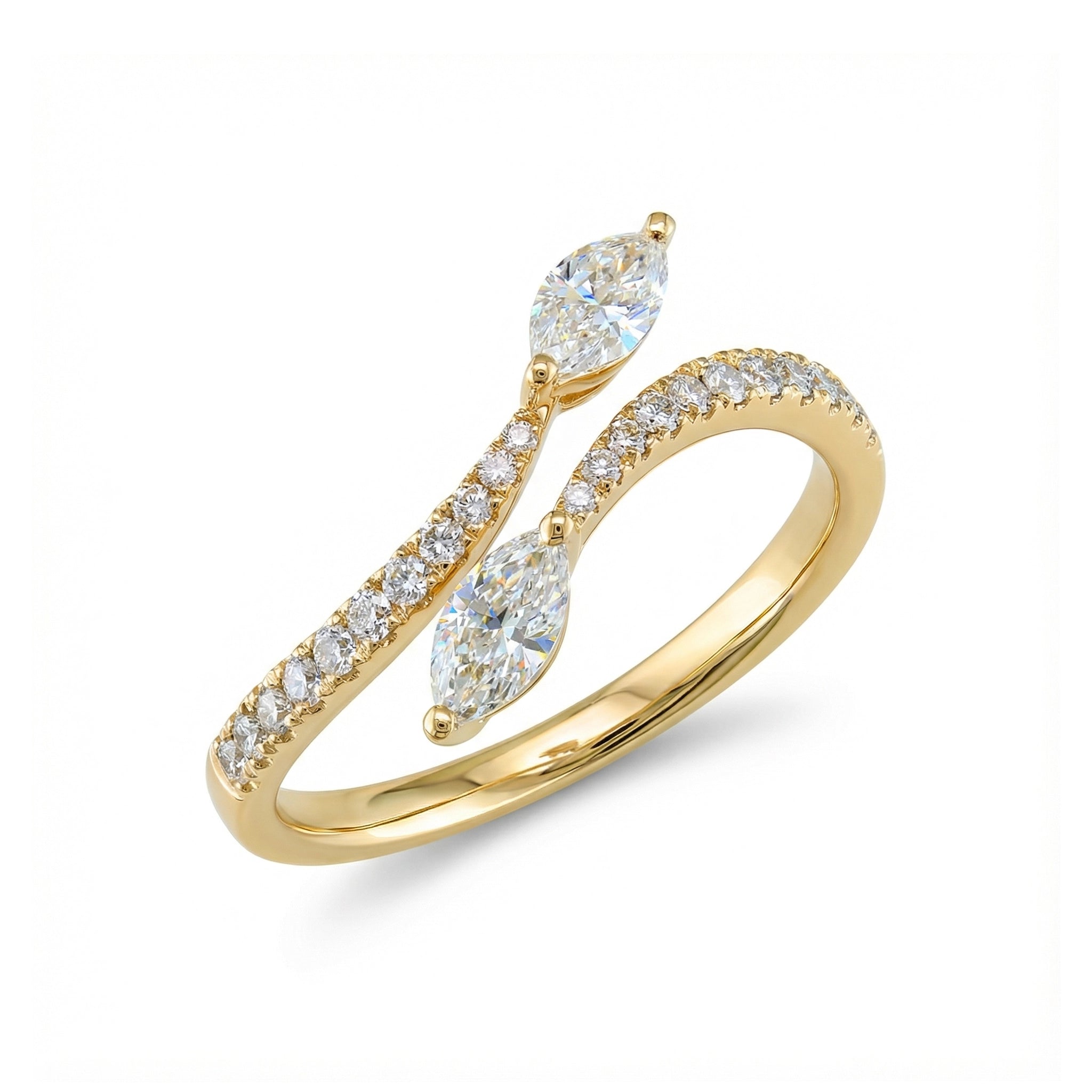 BeBling 14K Yellow Gold Marquise Bypass Ring - Side View