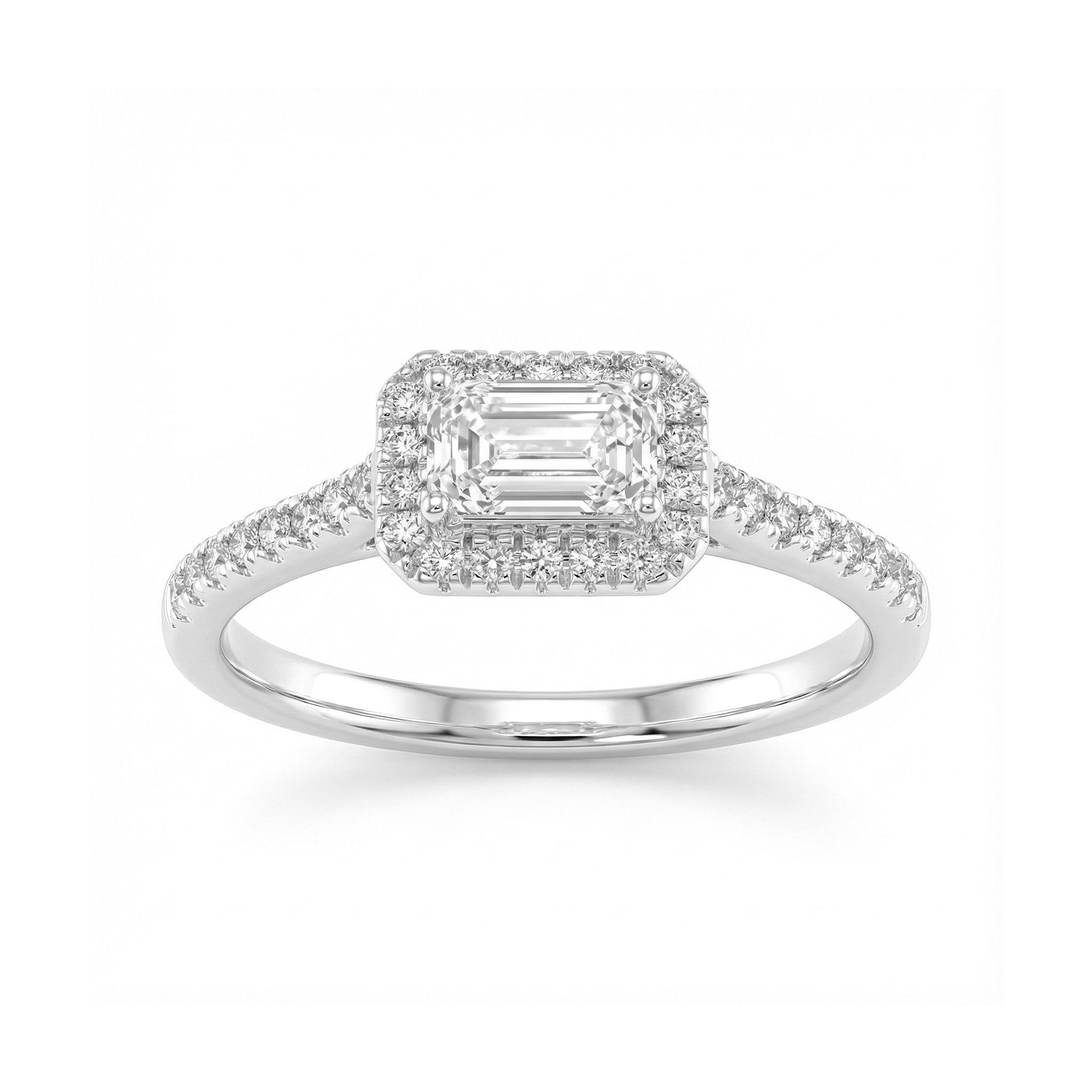 BeBling 14K Yellow Gold Baguette Diamond Halo Ring - Front View - White Gold