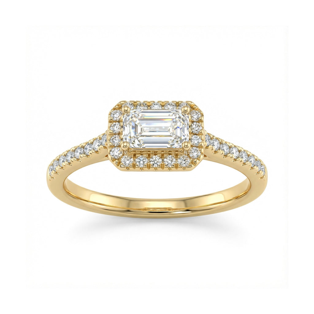 BeBling 14K Yellow Gold Baguette Diamond Halo Ring - Front View