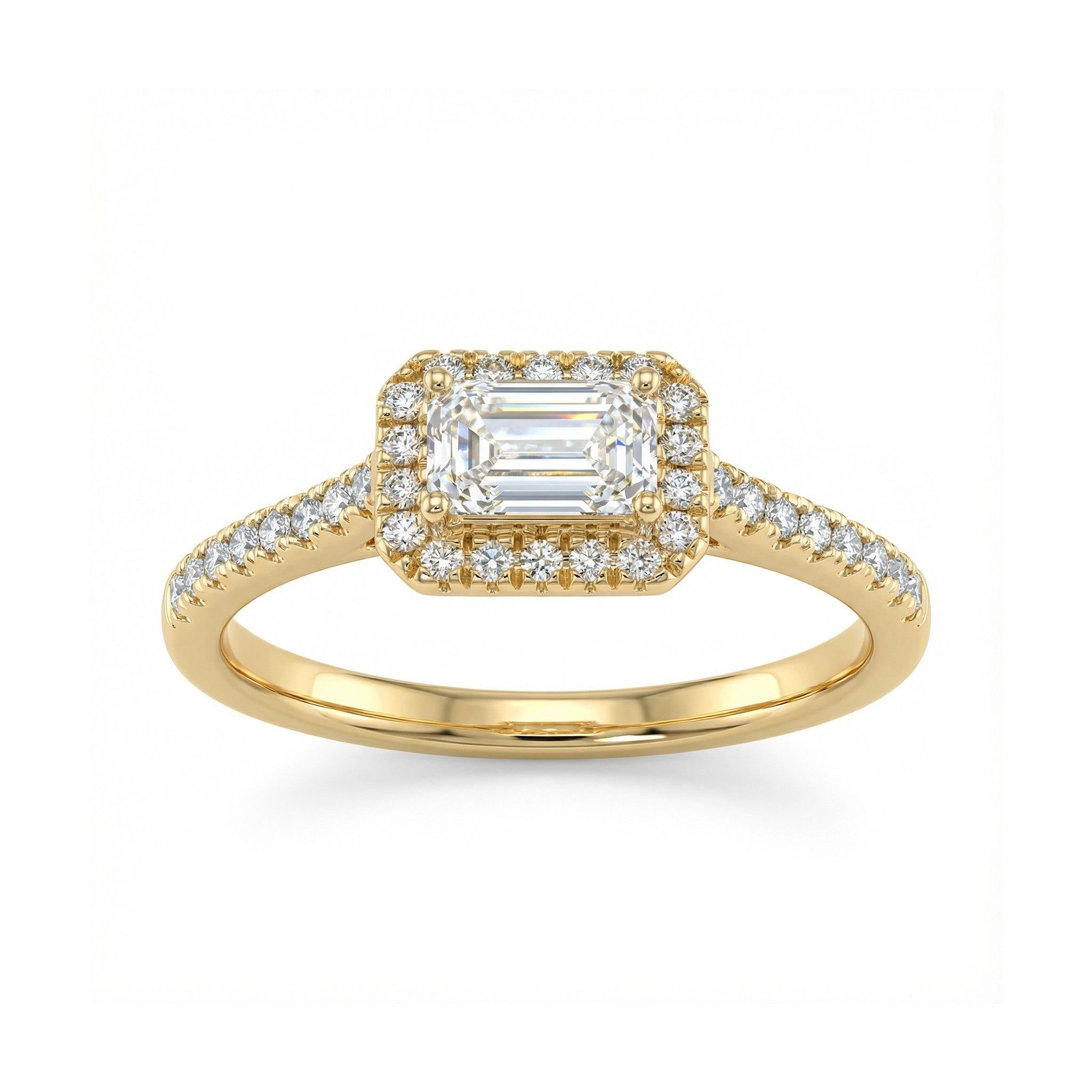 BeBling 14K Yellow Gold Baguette Diamond Halo Ring - Front View