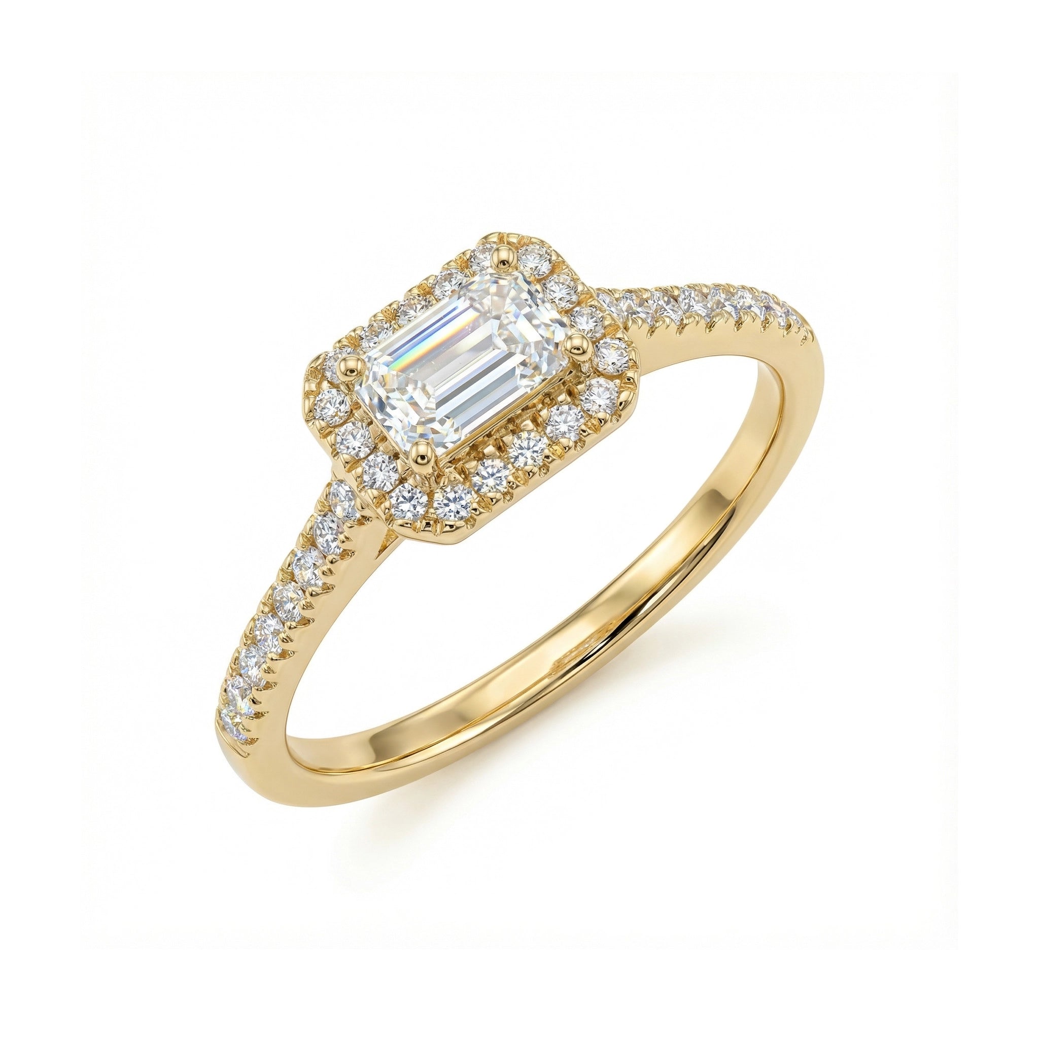 BeBling 14K Yellow Gold Baguette Diamond Halo Ring - Side View
