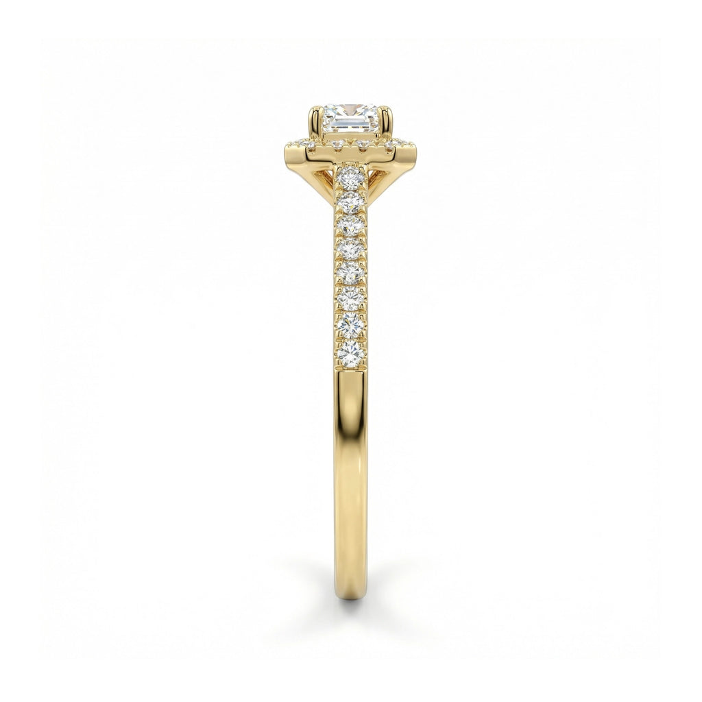 BeBling 14K Yellow Gold Baguette Diamond Halo Ring - Side View