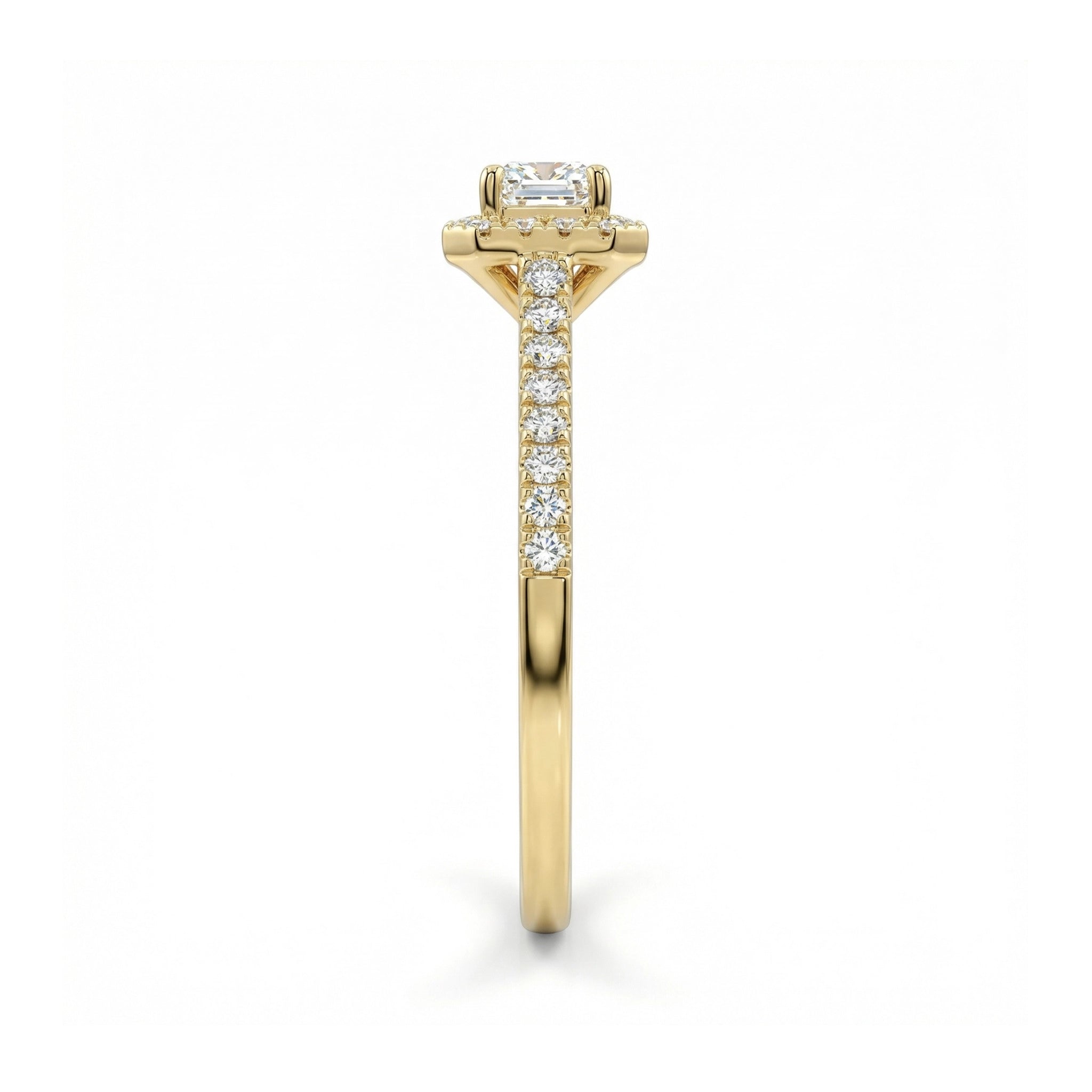 BeBling 14K Yellow Gold Baguette Diamond Halo Ring - Side View