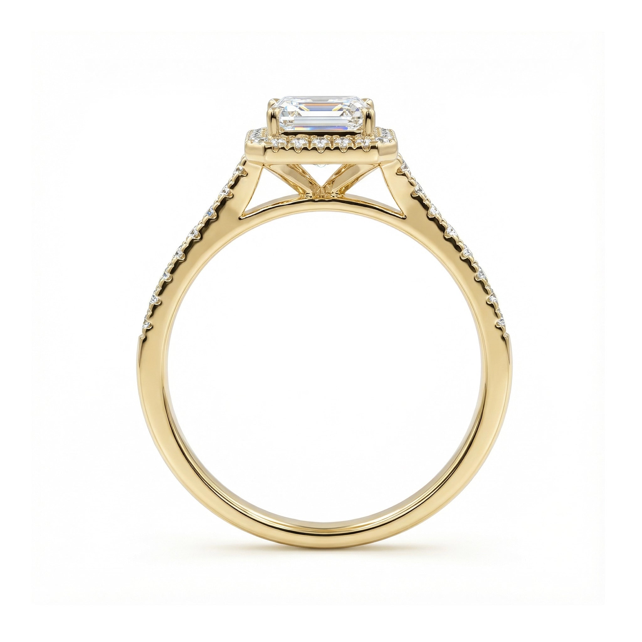 BeBling 14K Yellow Gold Baguette Diamond Halo Ring - Side View