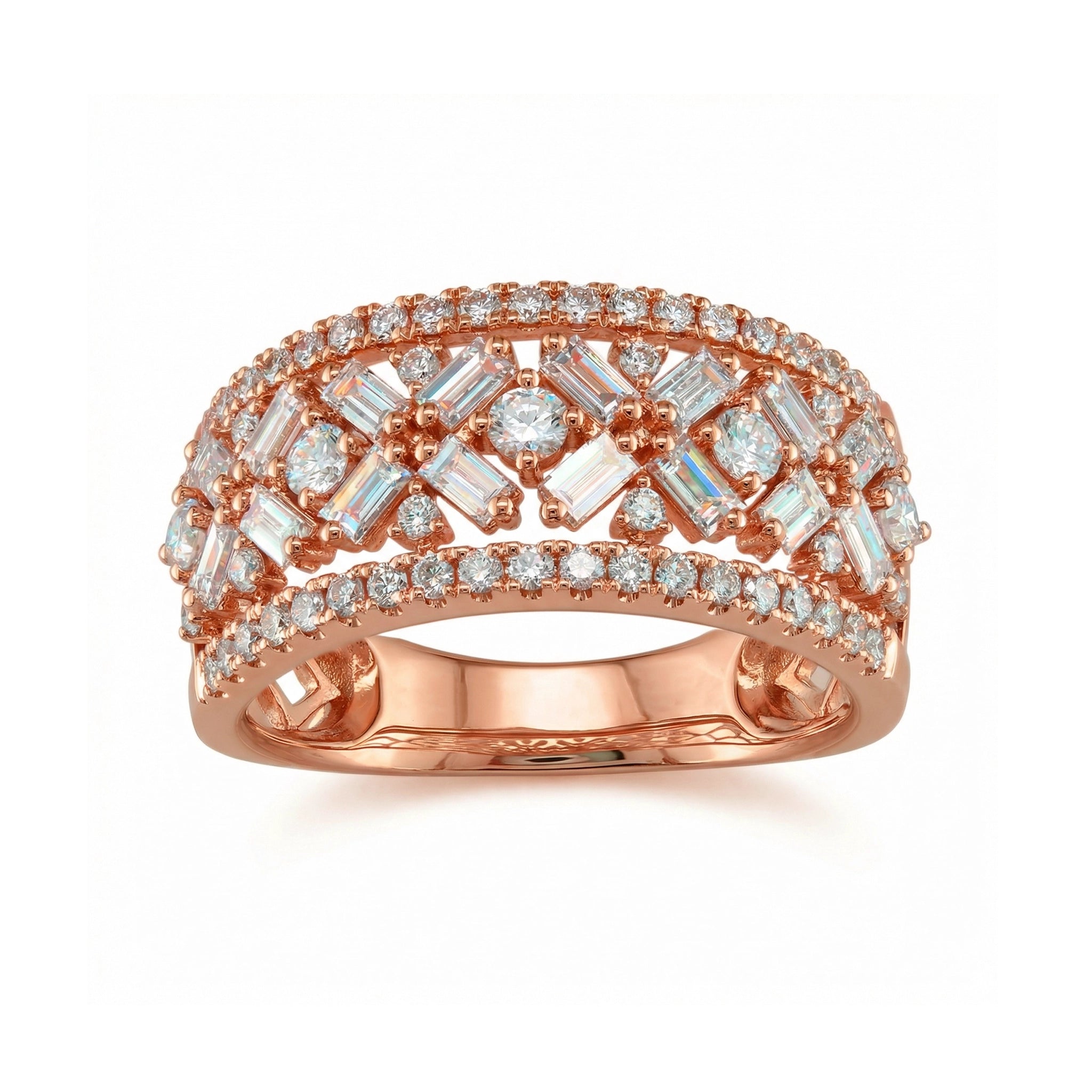 14K Yellow Gold Multi-Row Diamond Band - Front View - Rose Gold