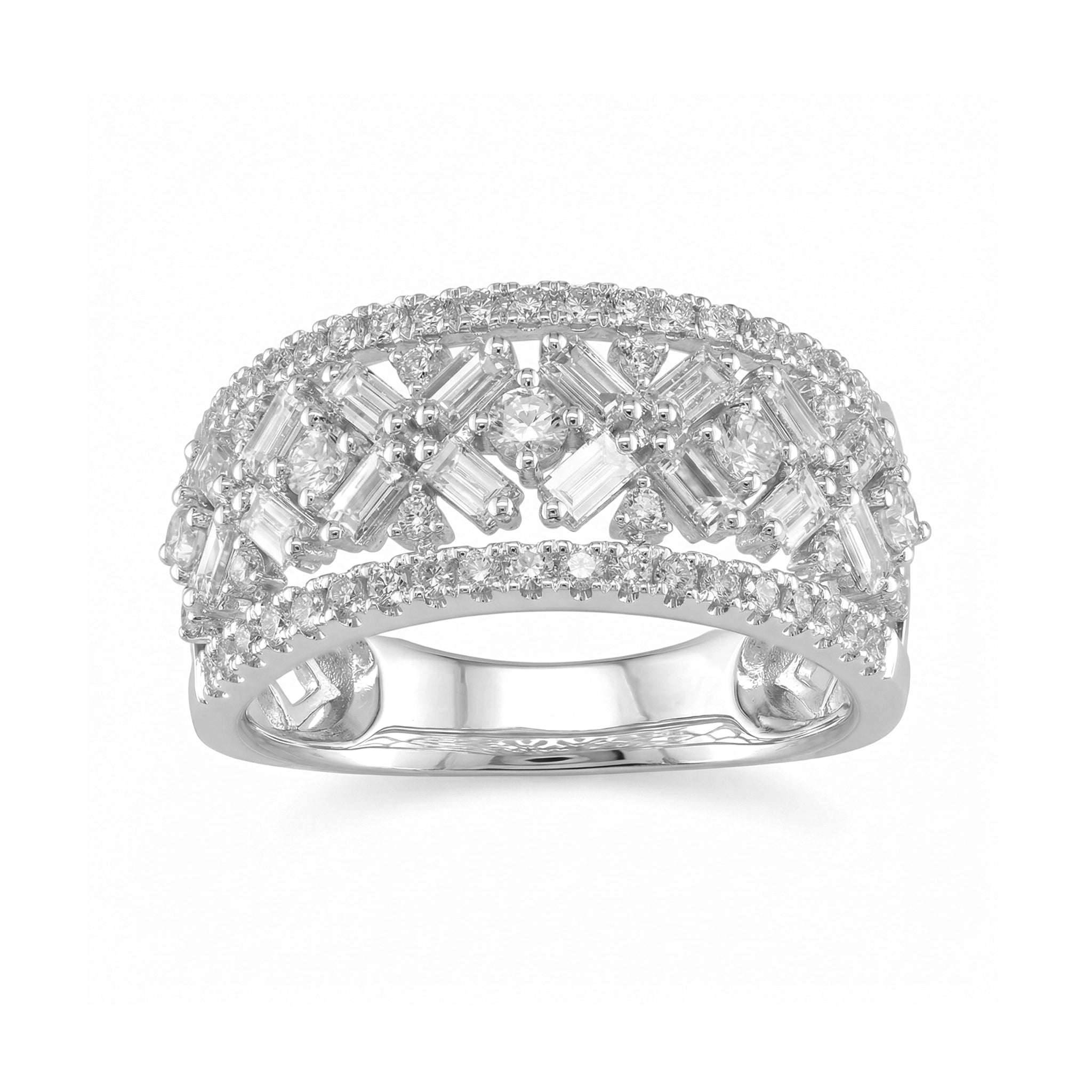 14K Yellow Gold Multi-Row Diamond Band - Front View - White Gold