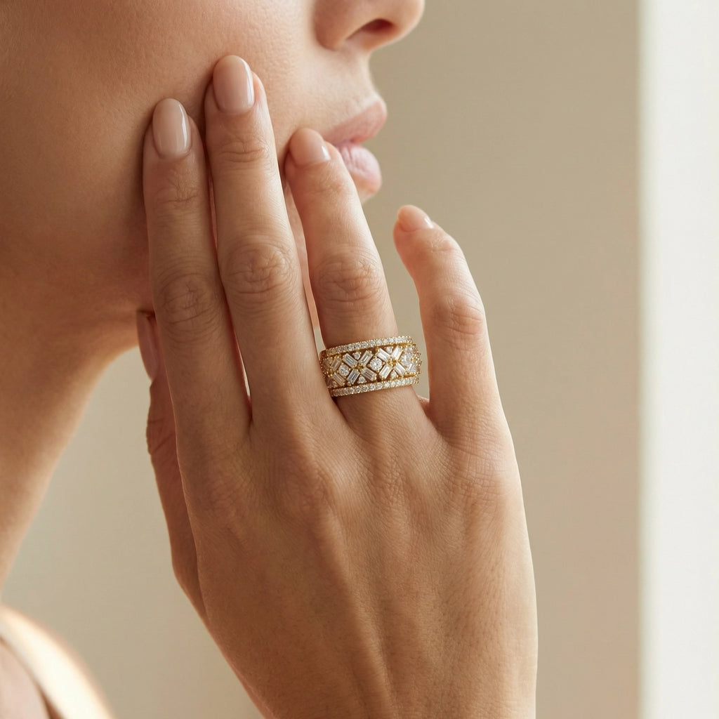 14K Yellow Gold Multi-Row Diamond Band - on hand