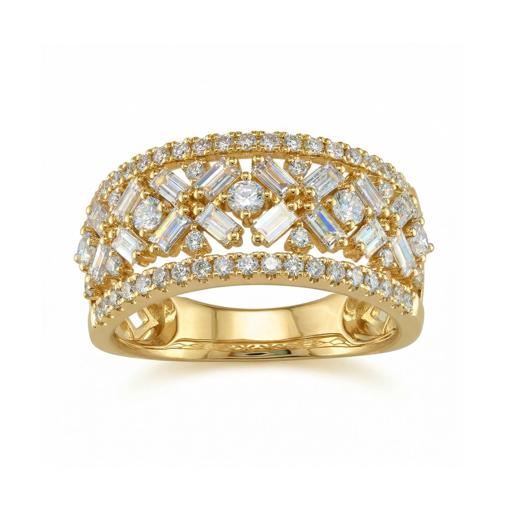 14K Yellow Gold Multi-Row Diamond Band - Front View