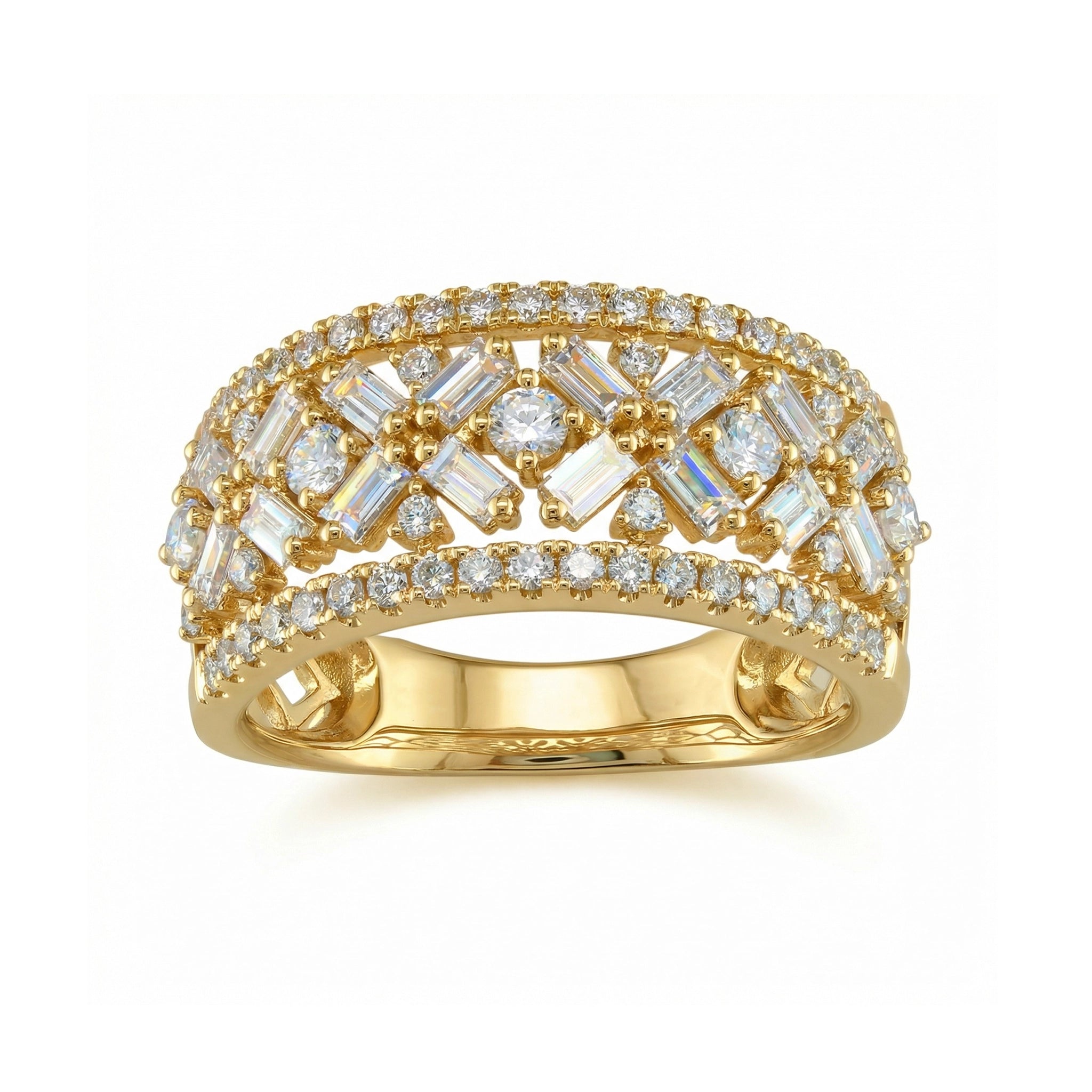 14K Yellow Gold Multi-Row Diamond Band - Front View