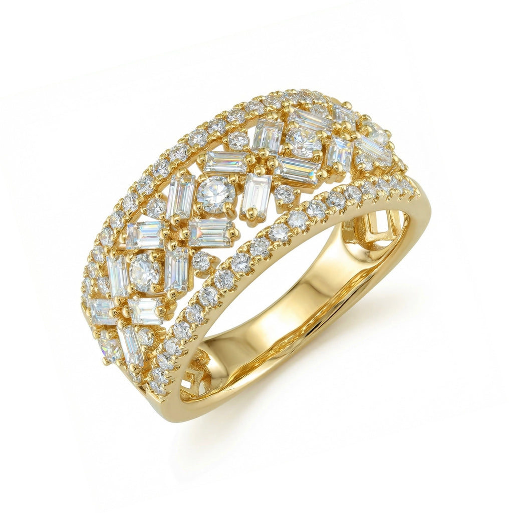 14K Yellow Gold Multi-Row Diamond Band - Side View