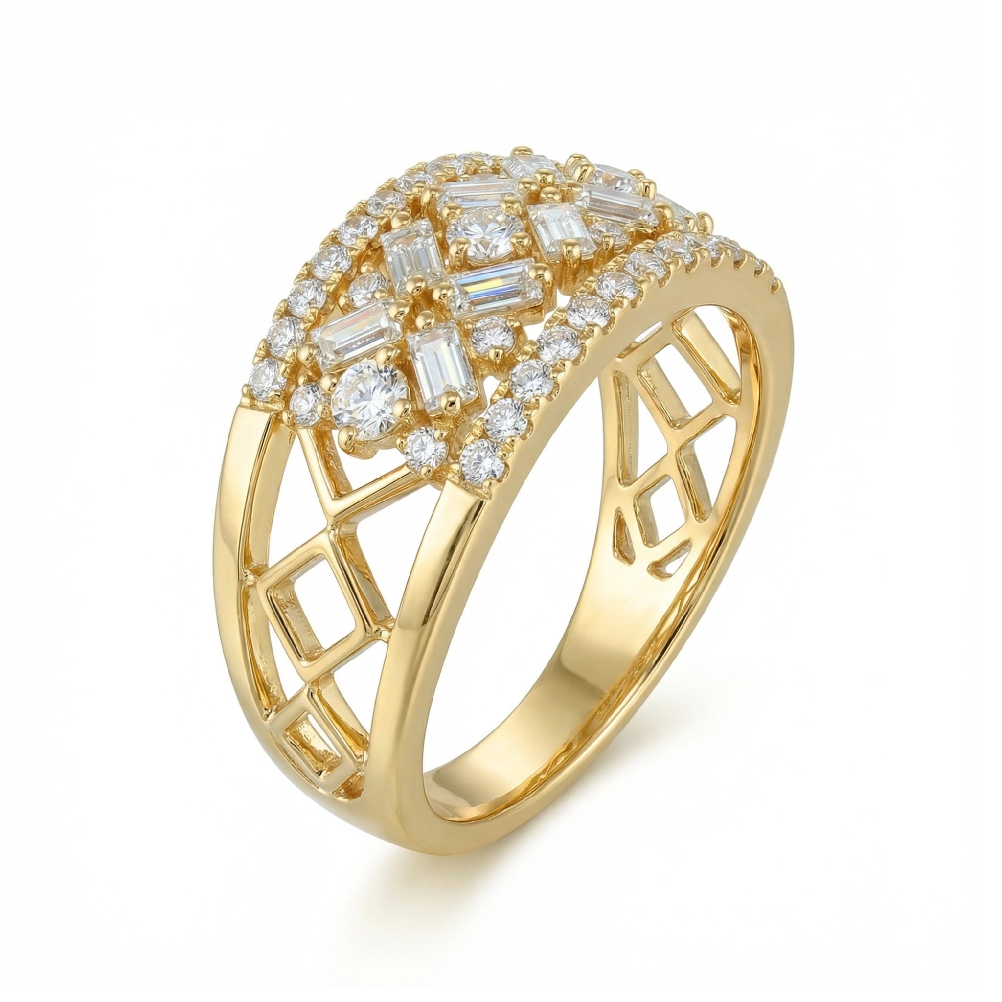 14K Yellow Gold Multi-Row Diamond Band - Side View