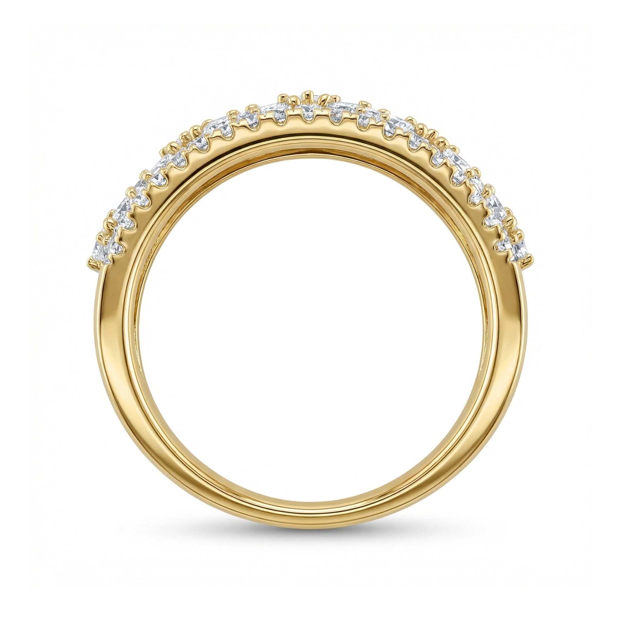 14K Yellow Gold Multi-Row Diamond Band - Side View