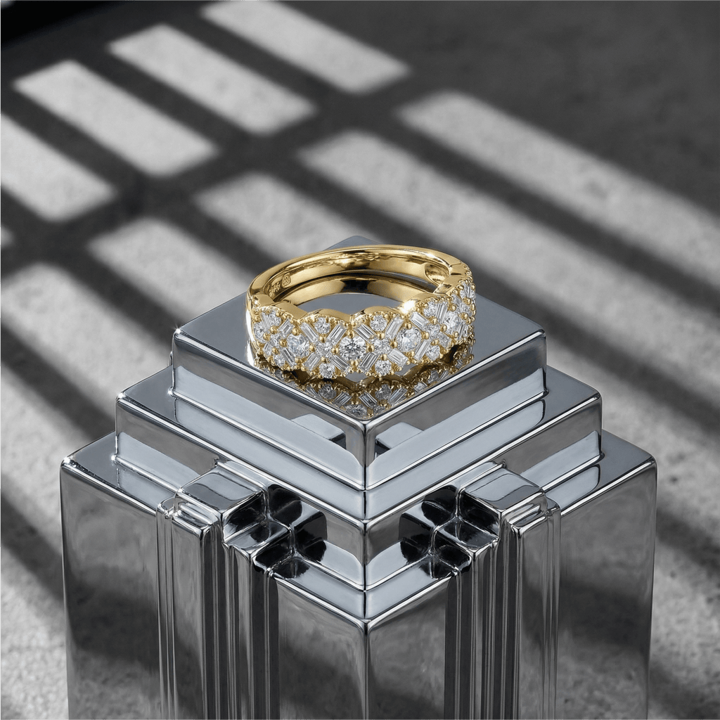 14K White Gold Baguette & Round Diamond Anniversary Band - art deco