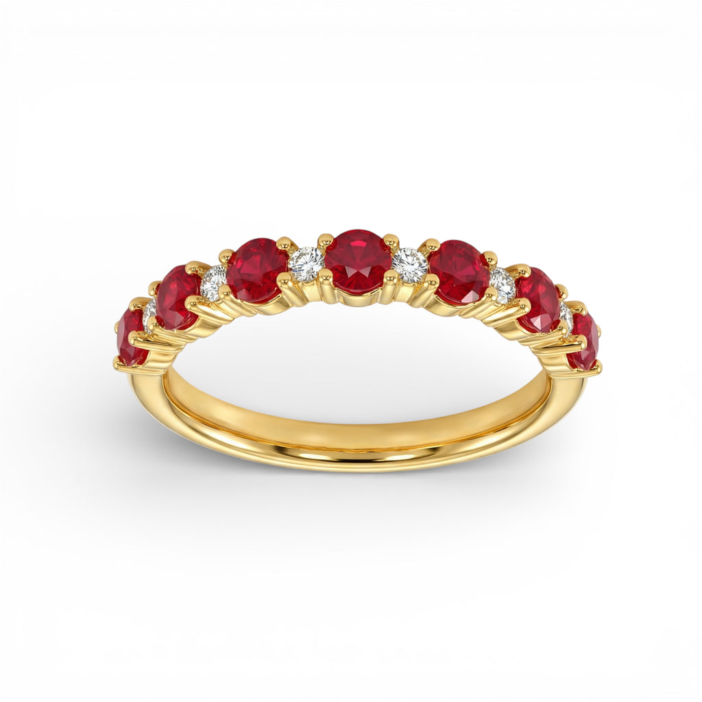 14K Yellow Gold Round Ruby Diamond Ring
