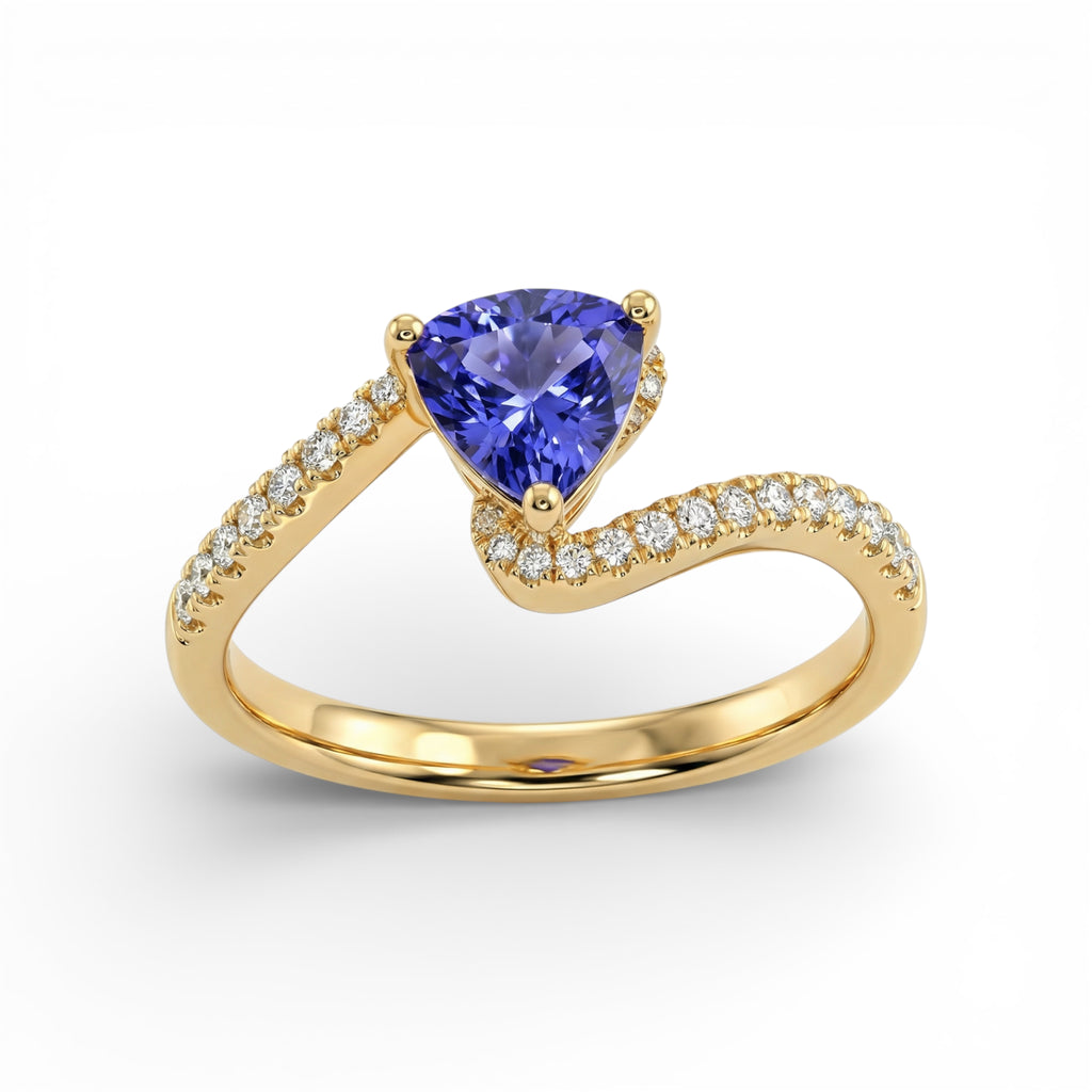 14K Yellow Gold Trillion Cut Tanzanite with Diamond Ring