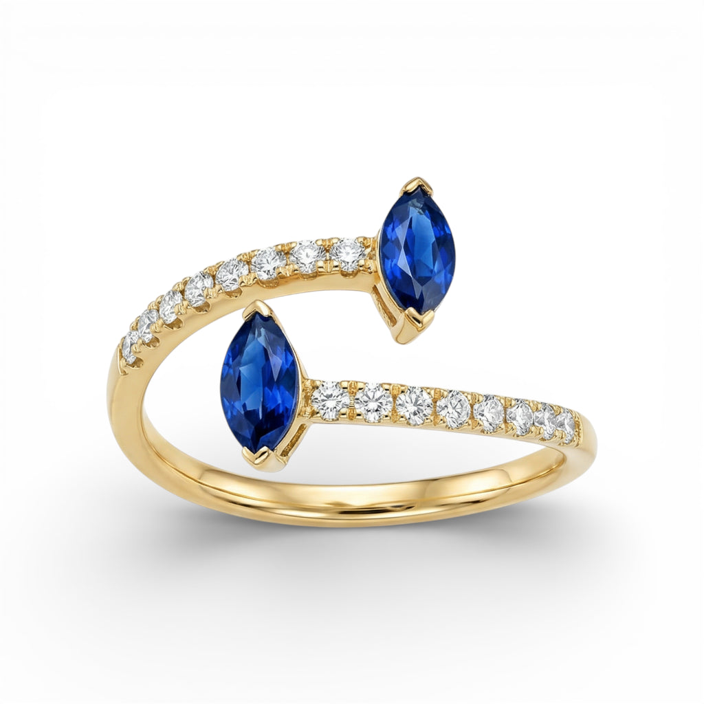 14K Yellow Gold Marquise Cut Sapphire and Diamond Ring