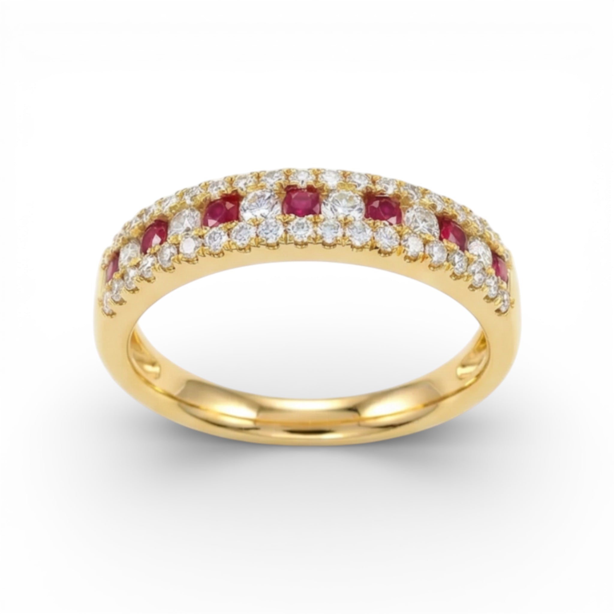 14K Yellow Gold Round Ruby Diamond Band