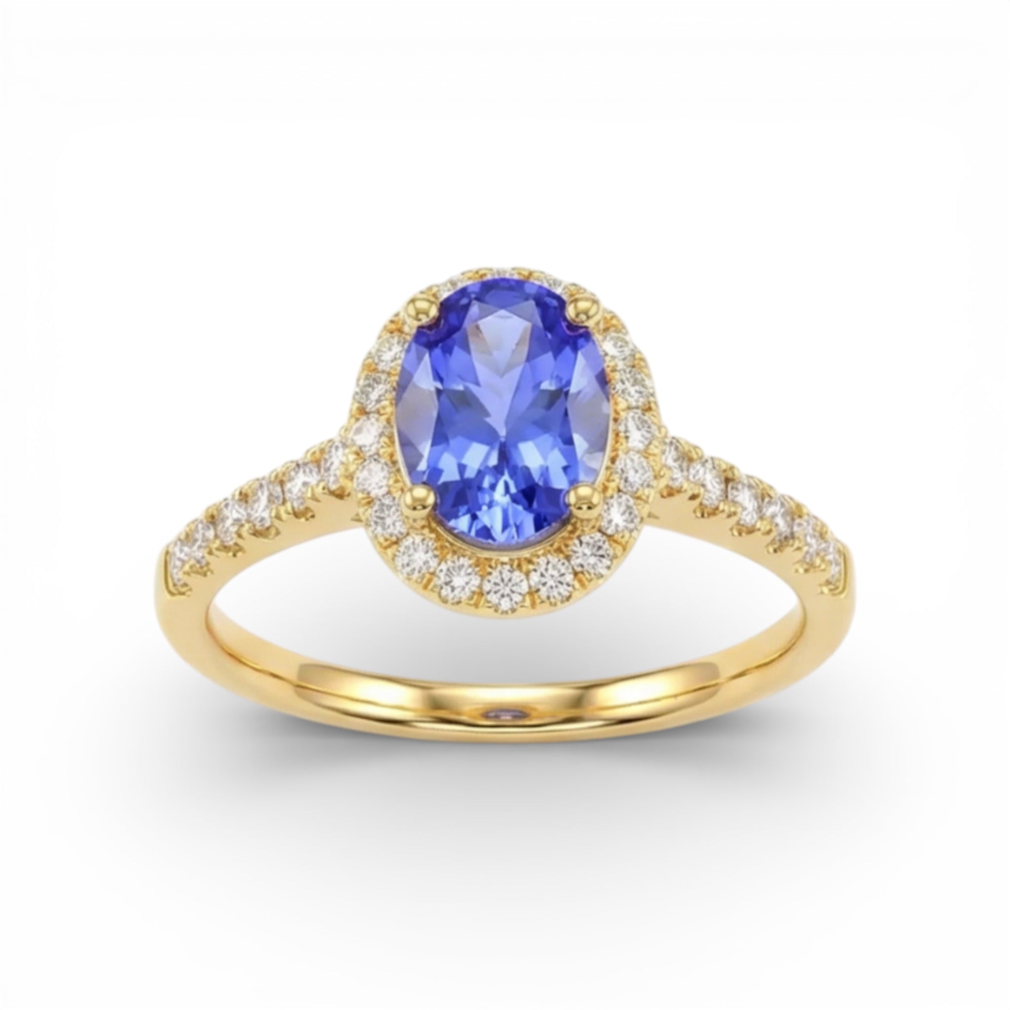 14K Yellow Gold Oval Cut Tanzanite with Diamond Halo Ring