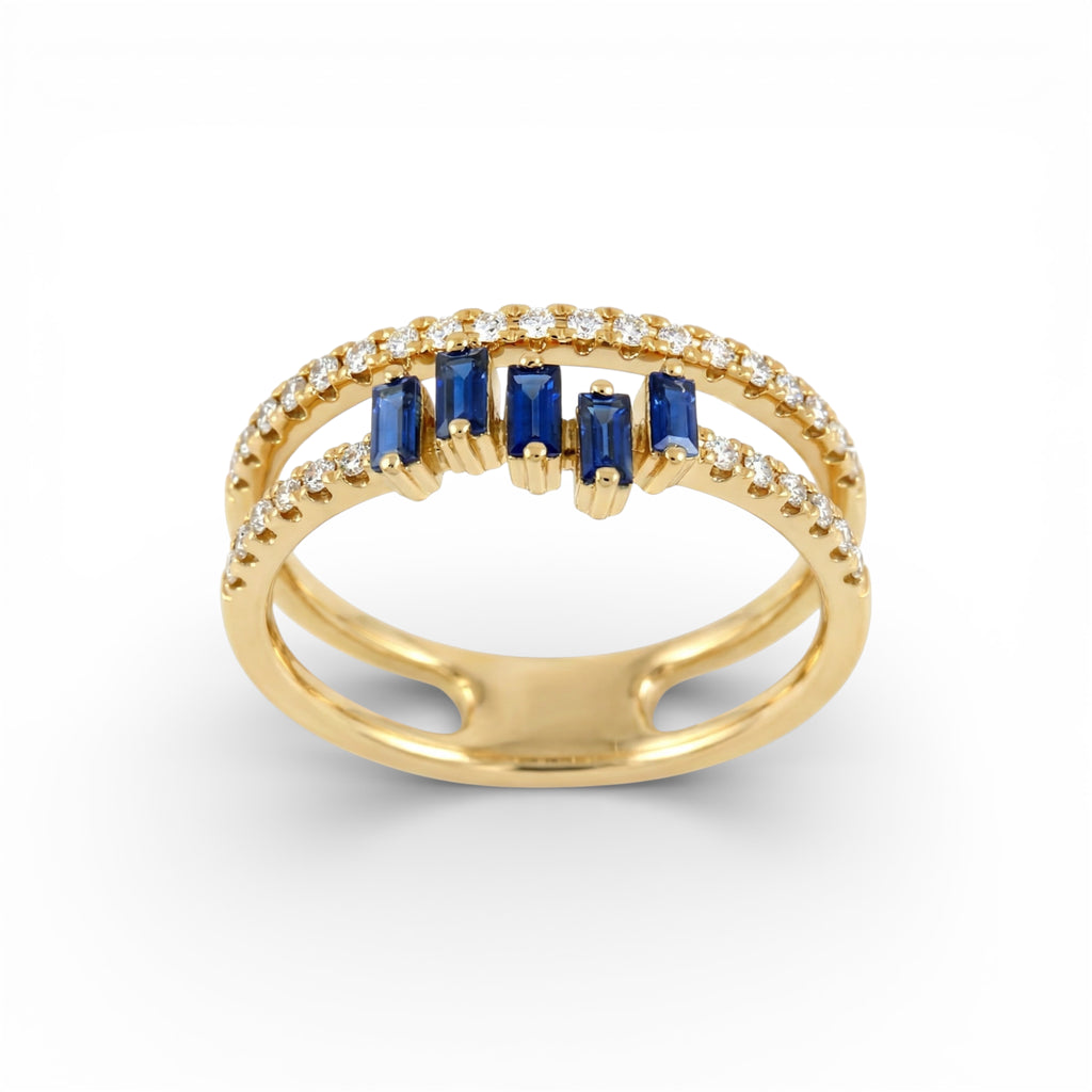 18K Yellow Gold Scissors Cut  Sapphire with Diamond Ring