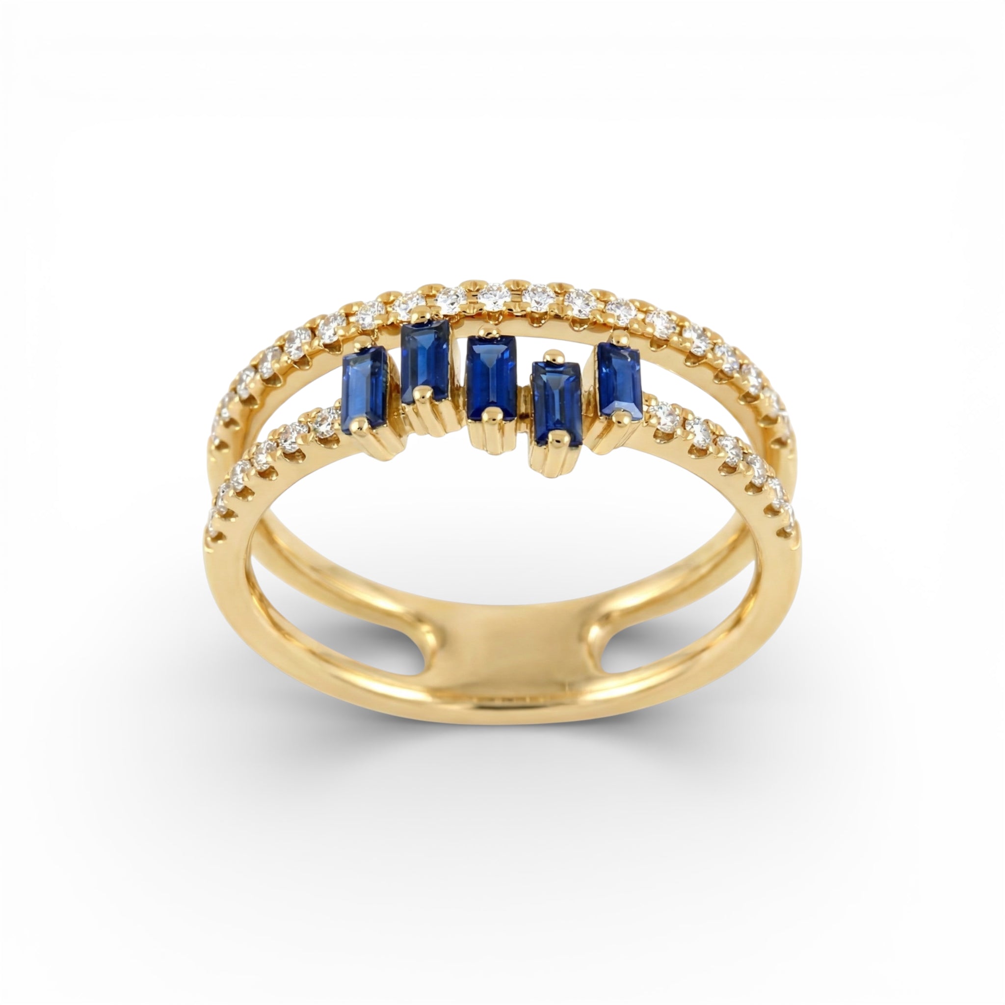18K Yellow Gold Scissors Cut  Sapphire with Diamond Ring
