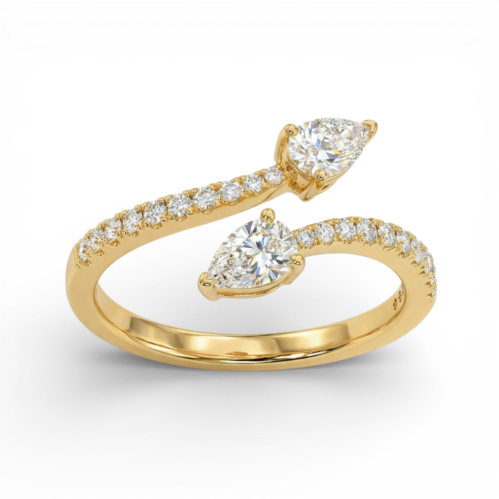 18K Yellow Gold 2 Stone Pear Cut Diamond Open Ring
