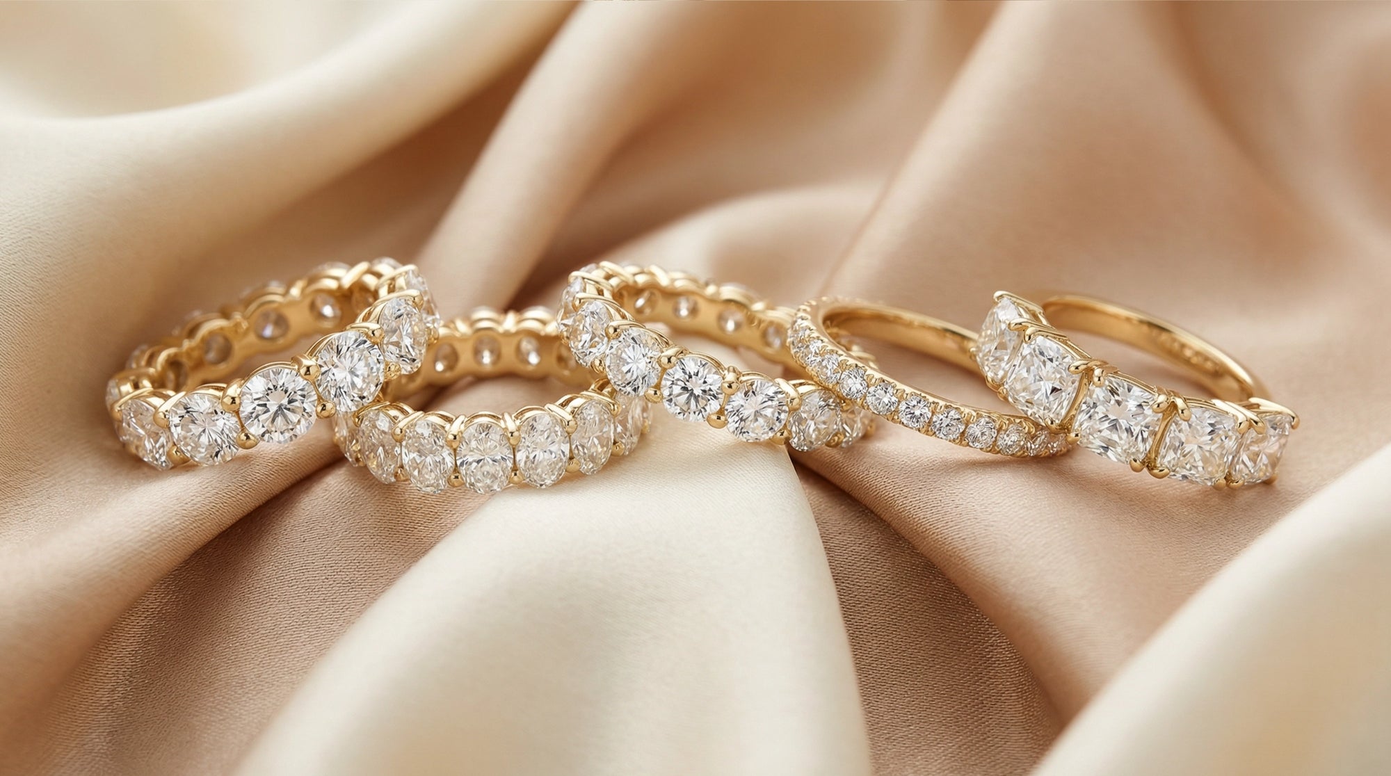 Digital image of a BeBling eternity ring paired with a wedding band, illustrating a perfect stack for a virtual try-on experience.