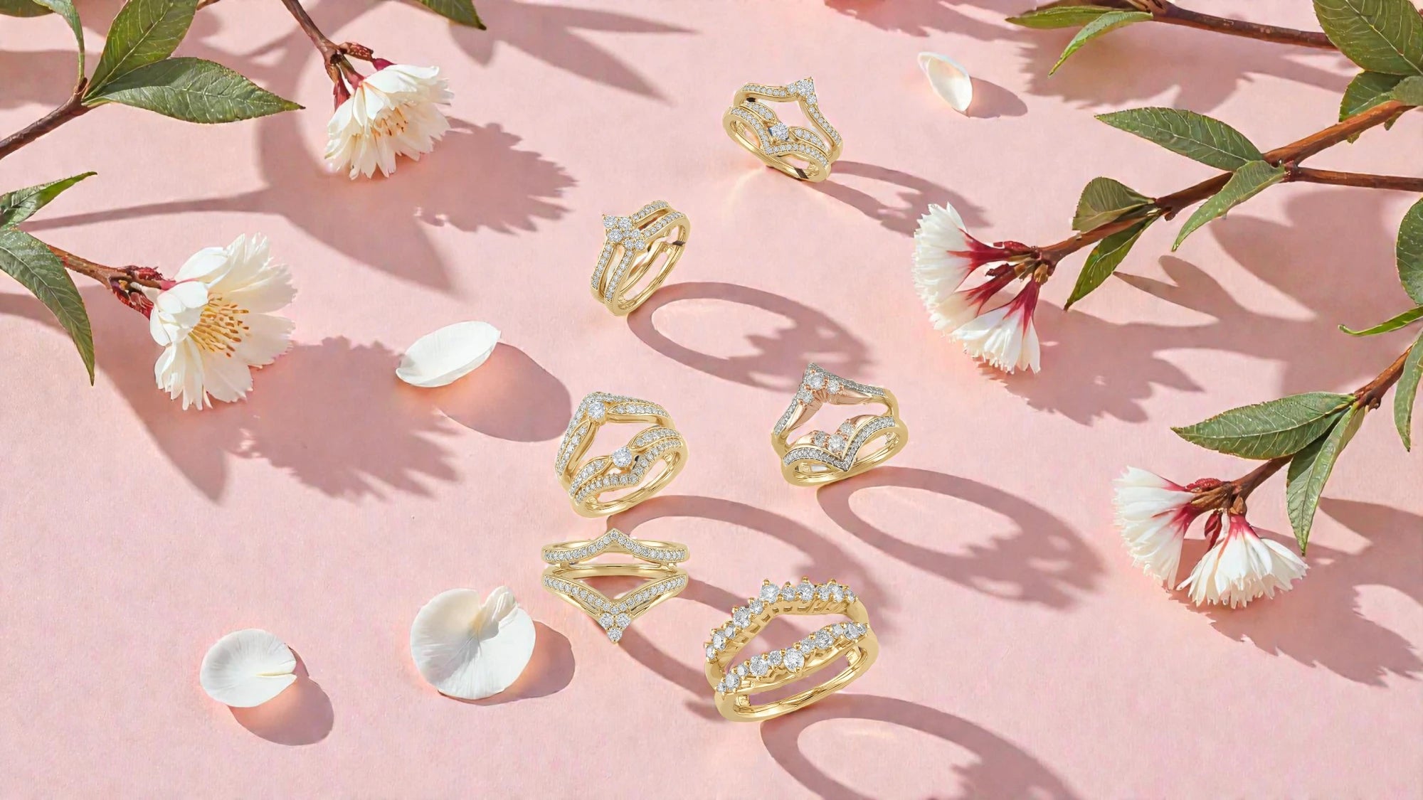 Side-by-side image: left, a solitaire engagement ring alone; right, the same ring inserted into a BeBling diamond-accented ring enhancer.